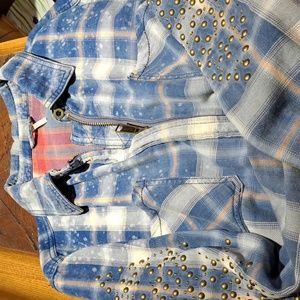 Free People distressed denim jacket with studs